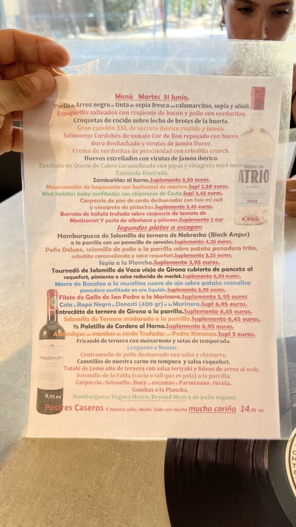 La carta del Restaurante La nueva Marquesa